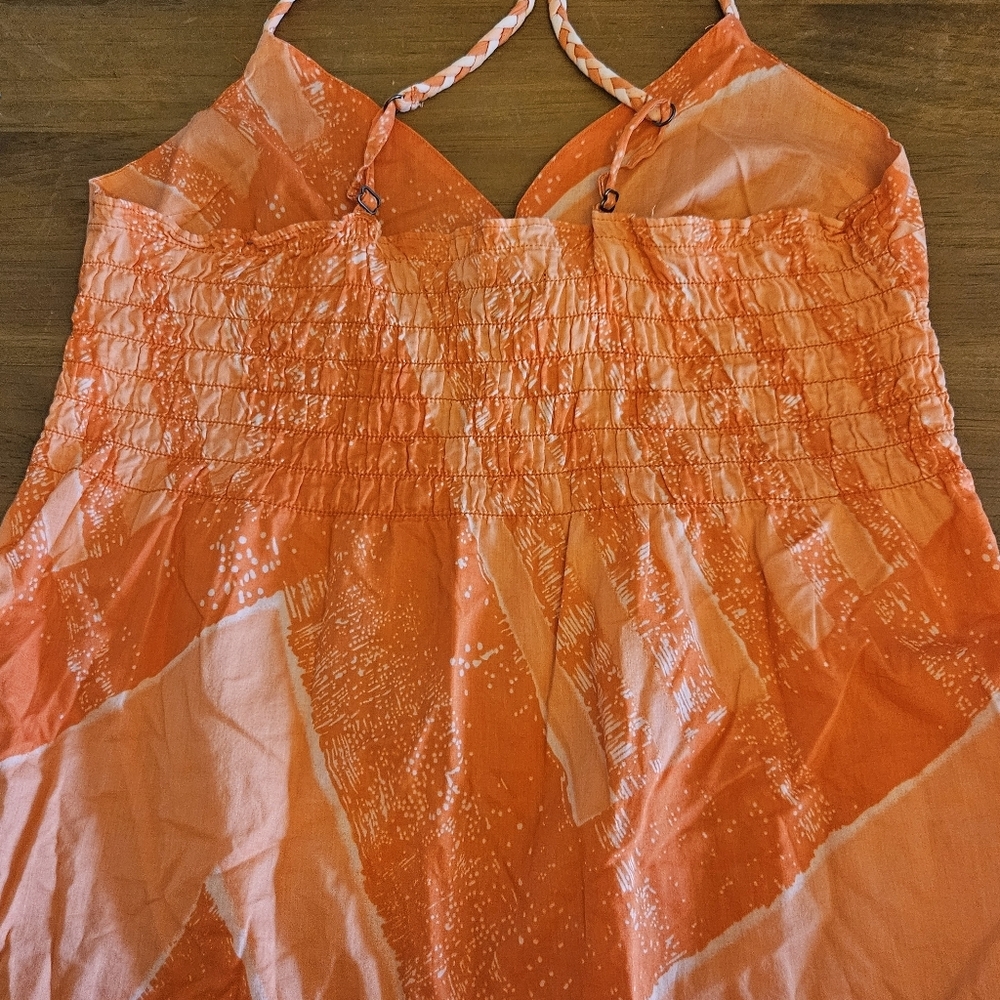 Hurley Cotton Mini Sun Dress Beach Summer Orange Print Size XL - Picture 12 of 12